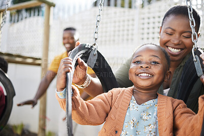 Buy stock photo Shot of a little girl having fun on a swing