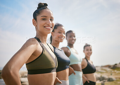 Buy stock photo Shot of a group of friends looking strong during a workout session