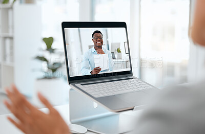 Buy stock photo Shot of a group of businesspeople in a virtual meeting together at work