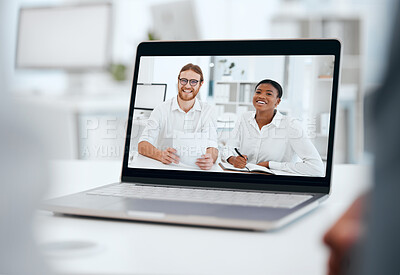 Buy stock photo Shot of a group of businesspeople in a virtual meeting together at work