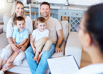 Buy stock photo Shot of a family having a therapy session at home