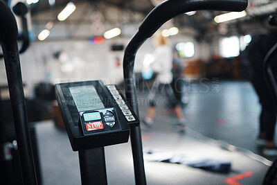 Buy stock photo Closeup shot of an exercise bike in a gym