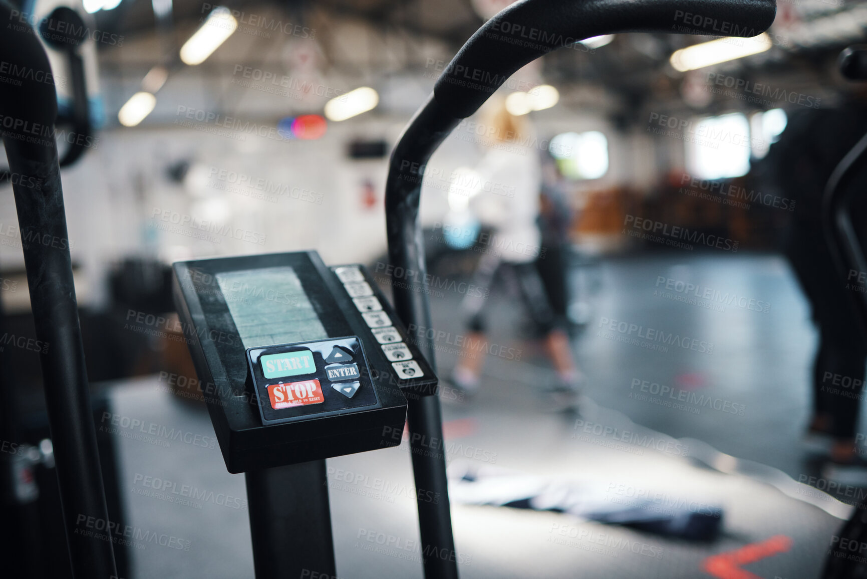 Buy stock photo Closeup shot of an exercise bike in a gym