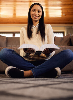 Buy stock photo Shot of a beautiful young woman studying at home