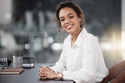 Buy stock photo Professional woman, smile and confident in portrait, administration assistant at office with success and business mindset. Corporate female person in admin, career mission and ambition in workplace