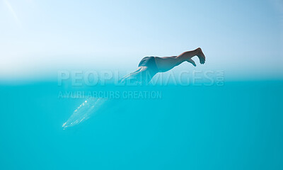 Buy stock photo Shot of an unrecognisable man diving into an olympic pool