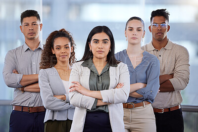 Buy stock photo Portrait of a group of young businesspeople working in a modern office