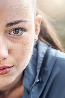 Buy stock photo Closeup shot of a woman out for a run