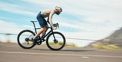 Buy stock photo Full length shot of a handsome mature man cycling outdoors