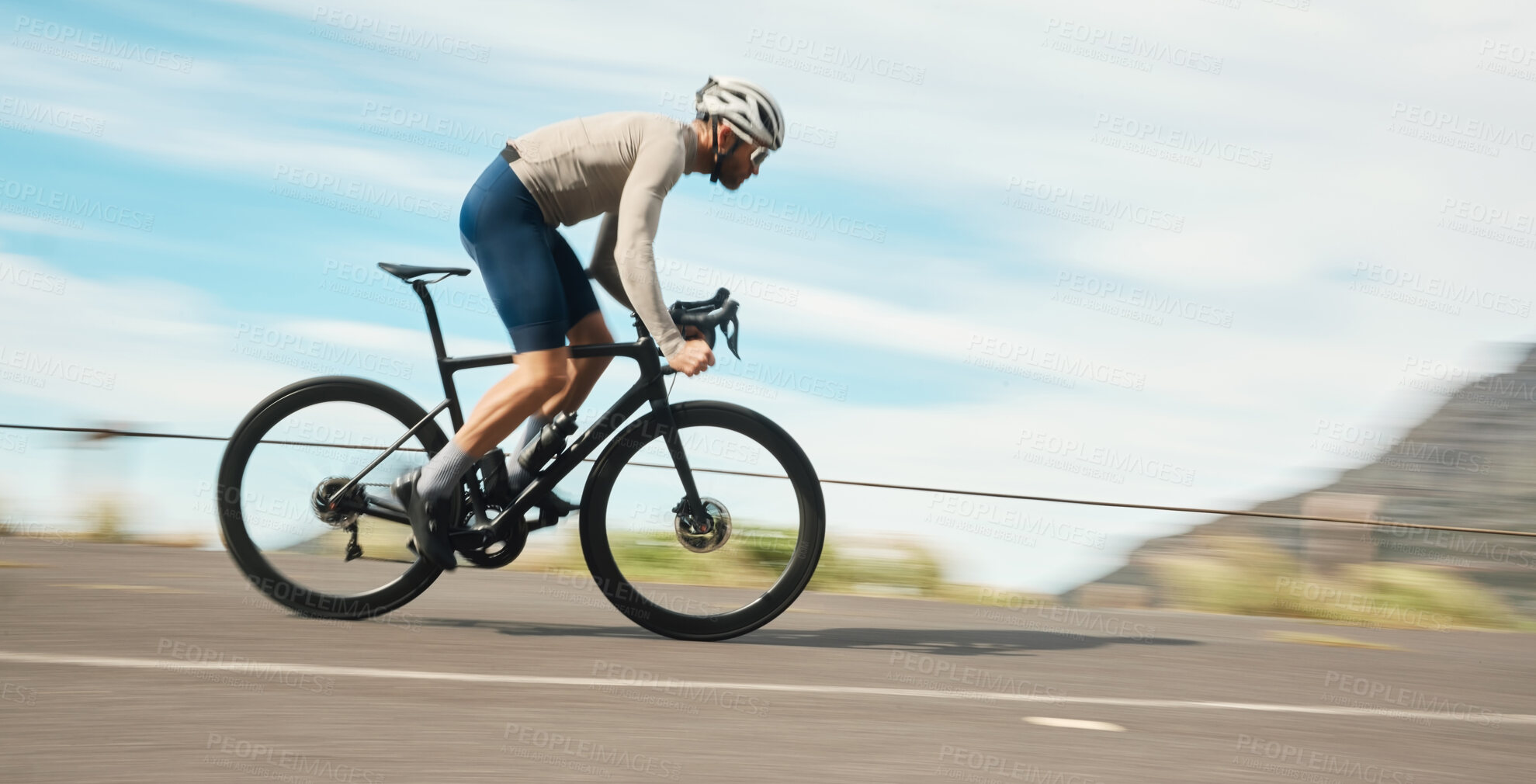 Buy stock photo Full length shot of a handsome mature man cycling outdoors