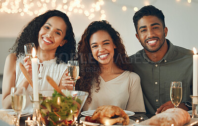 Buy stock photo Shot of business friends enjoying a social gathering together inside