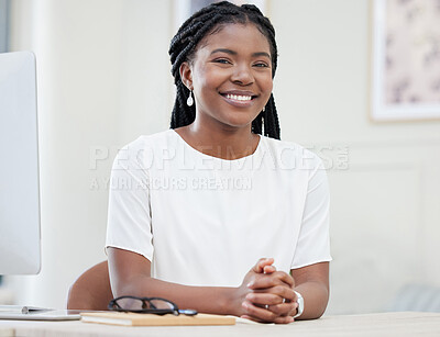 Buy stock photo Shot of a beautiful young businesswoman taking a break in her office