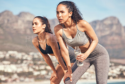 Buy stock photo Shot of two friends about to work out