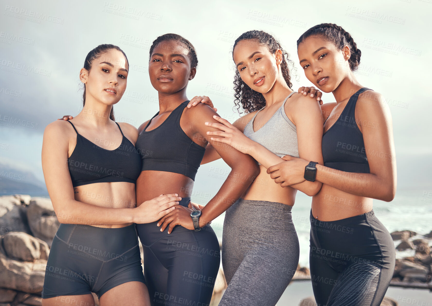 Buy stock photo Shot of a group of friends working out together