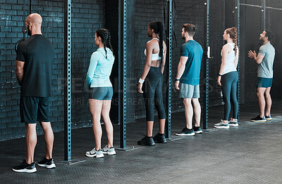 Buy stock photo Shot of a group of people ready to workout at the gym
