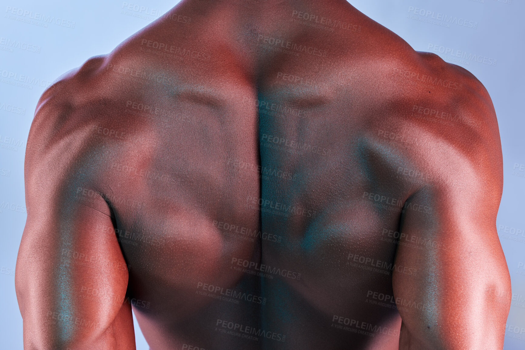 Buy stock photo Shot of a muscular man posing against a studio background