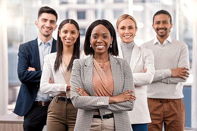 Buy stock photo Shot of a group of businesspeople together in their office