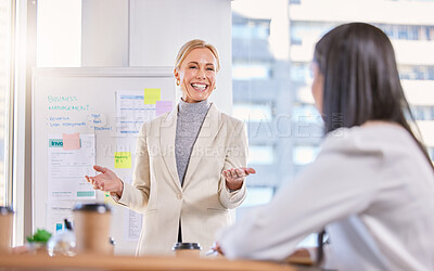 Buy stock photo Shot of a mature businesswoman having a meeting with her colleague in an office