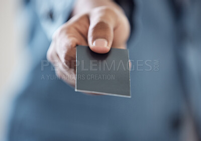 Buy stock photo Closeup shot of an unrecognisable businessman holding a blank card