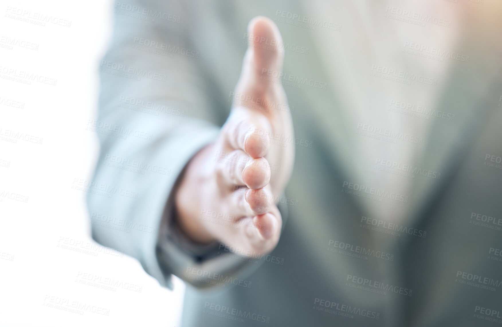 Buy stock photo Businessman, handshake and meeting for introduction, hiring or welcome in thank you at the office. Hand of man employer shaking hands for b2b agreement, deal or teamwork in recruiting at workplace