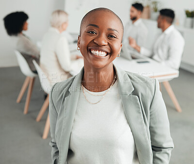 Buy stock photo Shot of a young businesswoman standing in a meeting at work