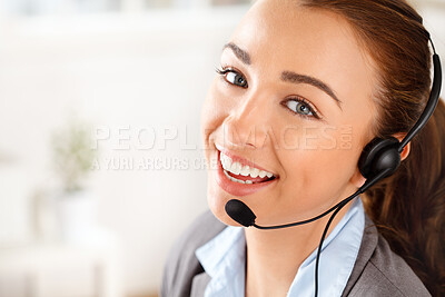 Buy stock photo Shot of a young businesswoman working in a call center