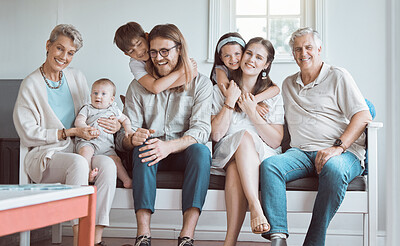 Buy stock photo Shot of a beautiful family bonding at home