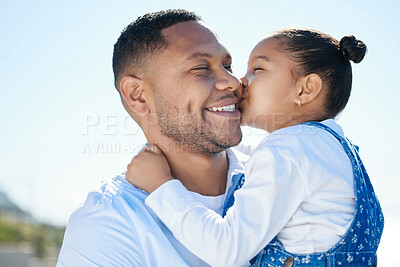 Buy stock photo Shot of an adorable little girl and her father bonding outside