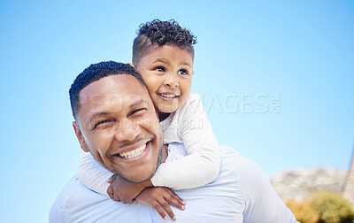 Buy stock photo Shot of a father and son bonding outside