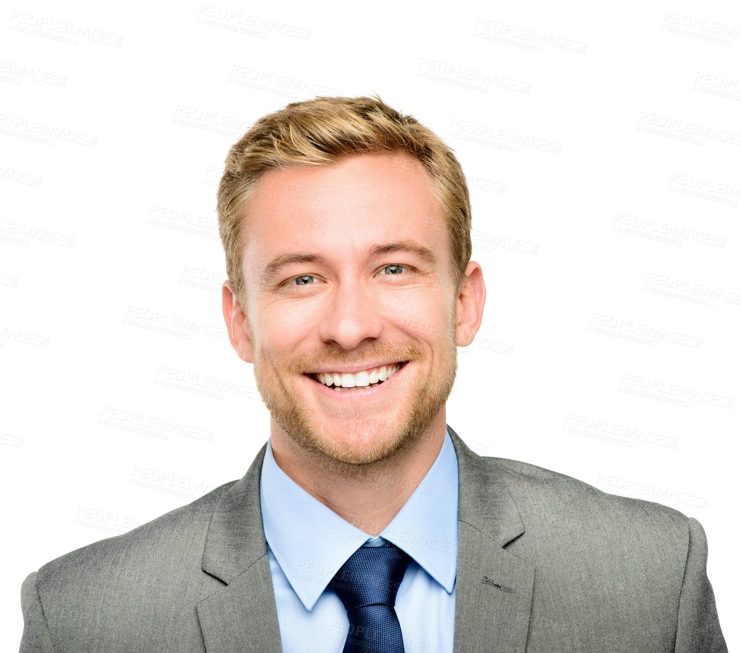 Buy stock photo Portrait, smile and corporate with a business man in studio isolated on a white background for work. Professional, confident and a happy male accountant in a suit for his finance or banking career