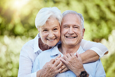 Buy stock photo Shot of an affectionate senior couple spending time outdoors