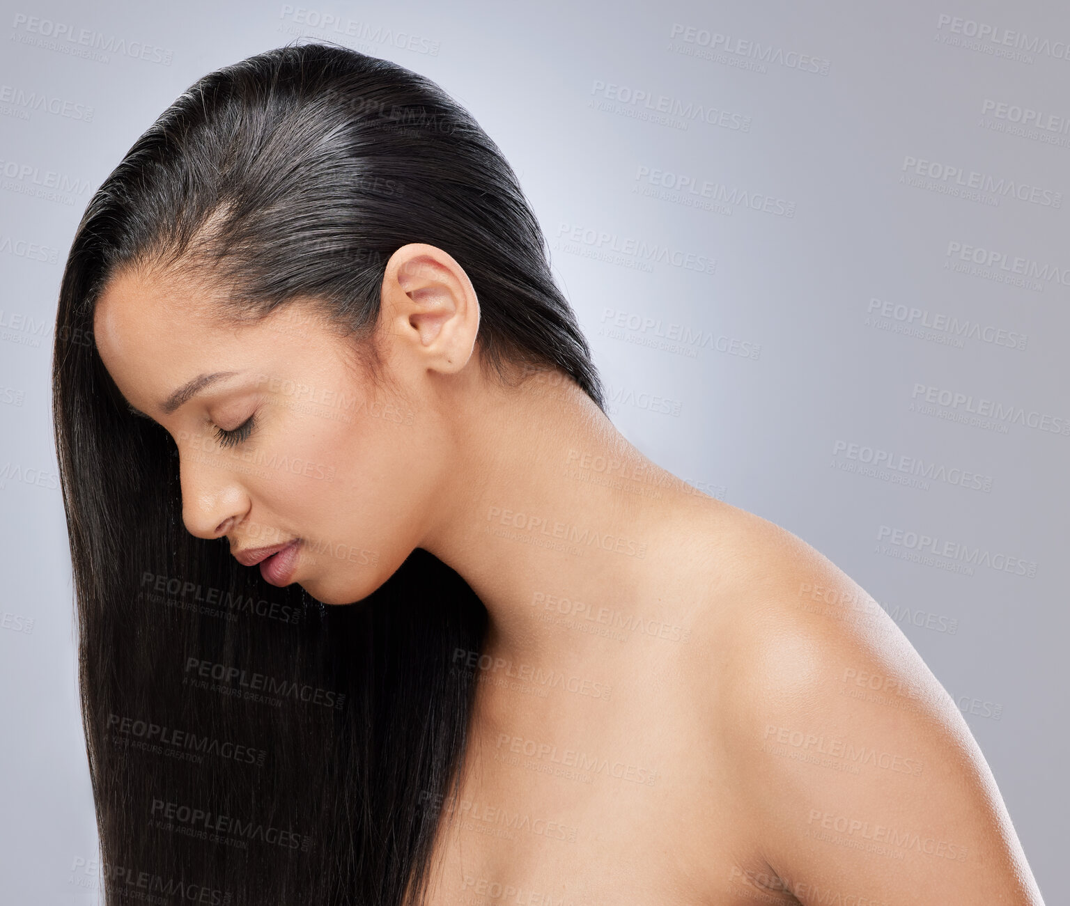 Buy stock photo Studio shot of a beautiful young with with healthy brown hair