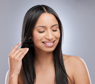 Buy stock photo Studio shot of a beautiful young with with healthy brown hair