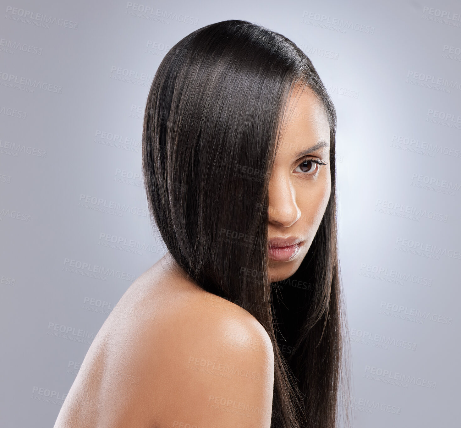 Buy stock photo Studio shot of a beautiful young with with healthy brown hair