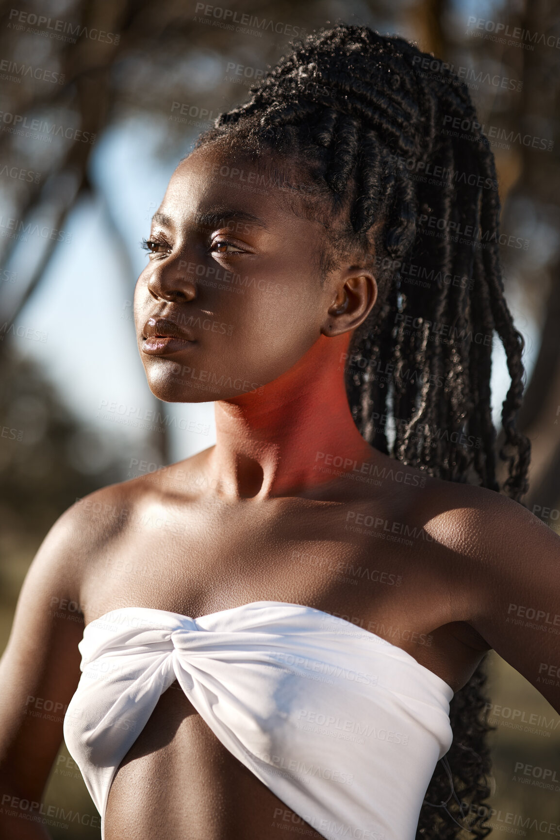 Buy stock photo Shot of a beautiful young traditional woman posing outside