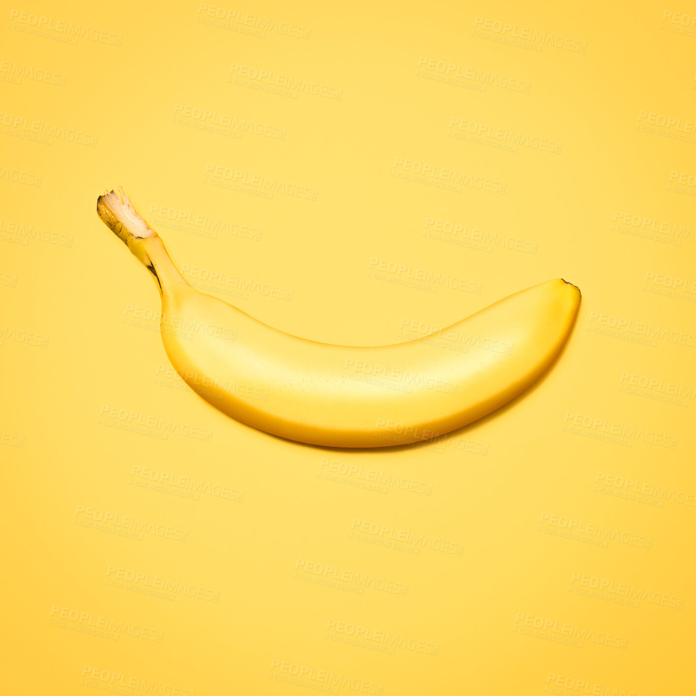 Buy stock photo Banana, fruit and studio on yellow background as ingredients for snack, nutrition and diet. Food, organic and natural with healthy meal for wellness, health and self care with vitamins on wellbeing