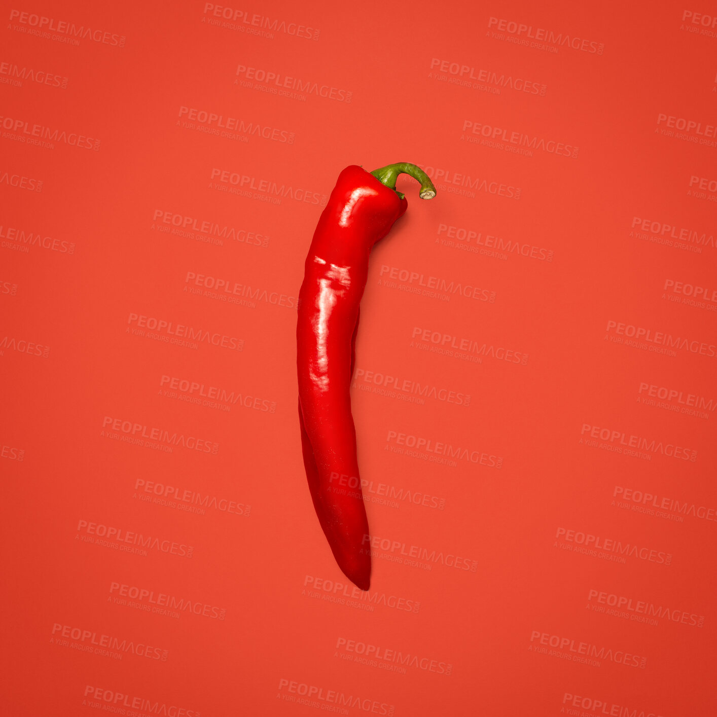 Buy stock photo Ingredient, red chili and isolated by studio background for digestive health, potassium and rich in vitamin c. Mockup space, hot pepper and fresh produce for culinary, seasoning and spicy flavor