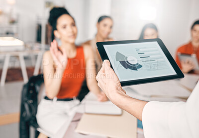 Buy stock photo Shot of an unrecognizable businessperson using a digital tablet in a meeting at work