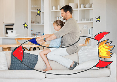 Buy stock photo Shot of a little girl and her father playing at home