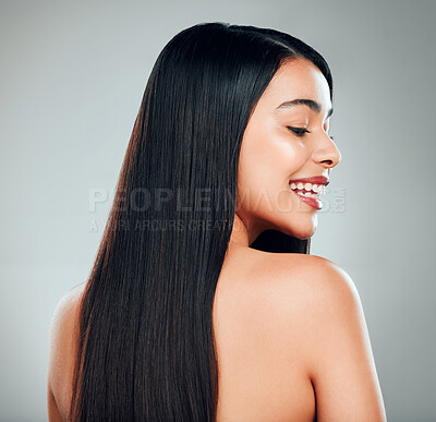 Buy stock photo Studio shot of a beautiful young woman with long brown hair