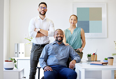 Buy stock photo Shot of a diverse group of businesspeople posing together in the office