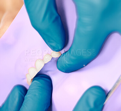 Buy stock photo Shot of a dental patient with their mouth covered before a procedure