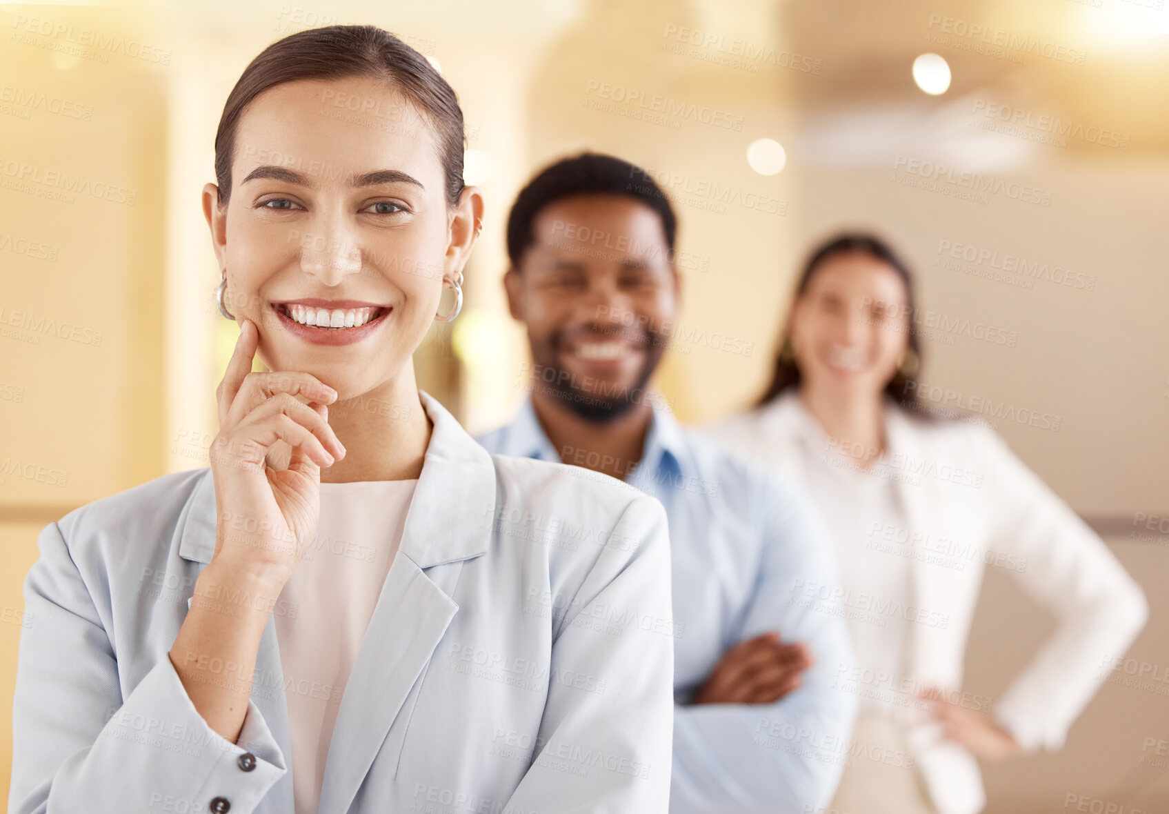 Buy stock photo Happy, collaboration and portrait of business people in office for diversity, unity and staff at startup. Smile, teamwork and group of creative designers with confidence in career at workplace.