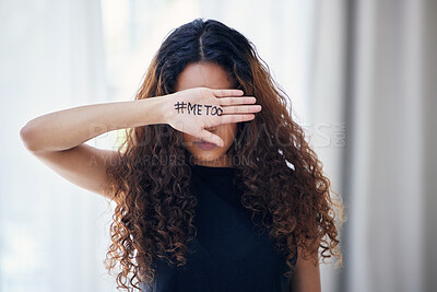 Buy stock photo Shot of an unrecognisable woman with the hashtag 