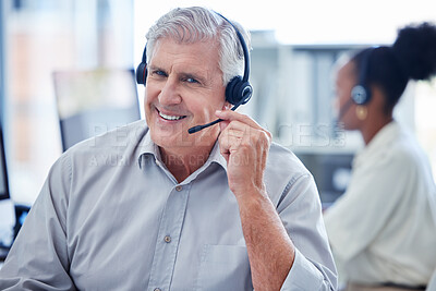 Buy stock photo Portrait of a mature call centre agent working in an office