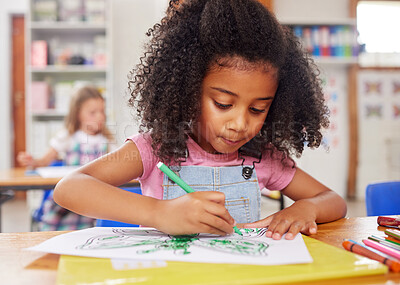 Buy stock photo Shot of a preschooler colouring in class