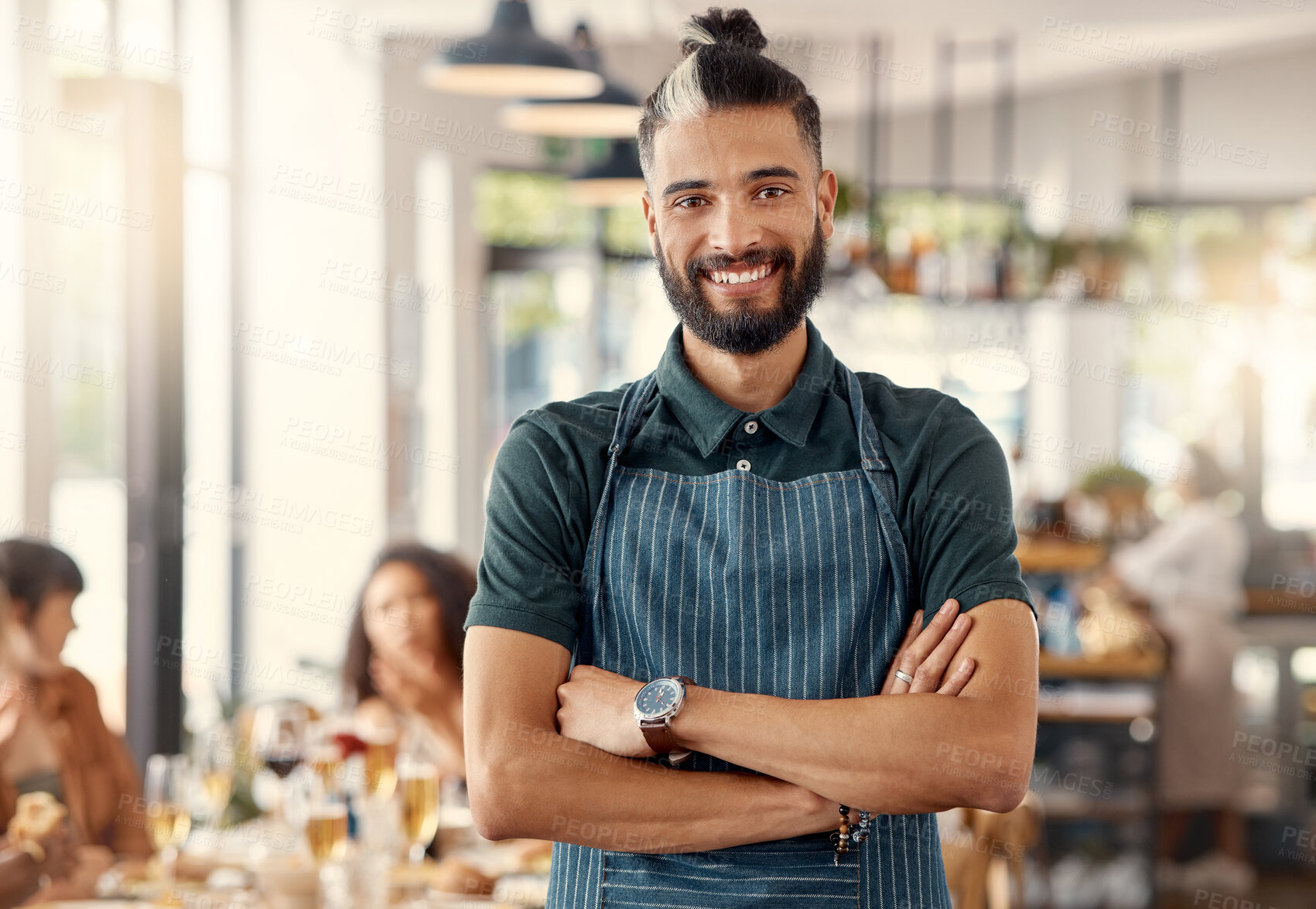 Buy stock photo Shot of a proud business owner in his restaurant