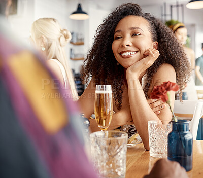 Buy stock photo Shot of a beautiful young woman on a date