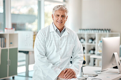Buy stock photo Portrait of a senior scientist working in a lab