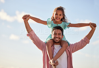 Buy stock photo Shot of a man spending the day outdoors whit his daughter